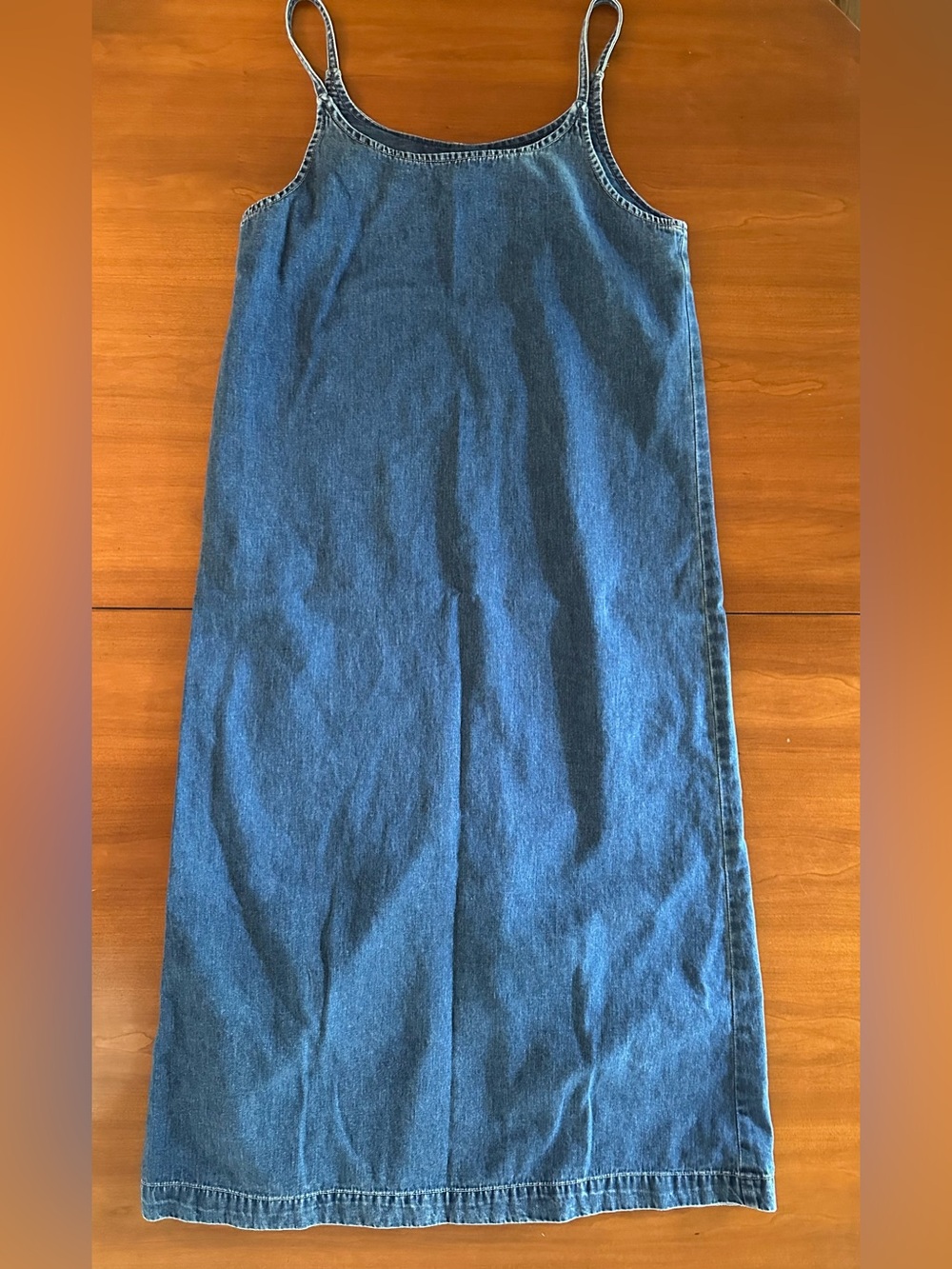Vintage 90s GAP Denim Slip Dress Minimalist Midi Spaghetti Strap XS